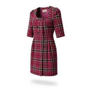 Burberry Pink Plaid Wool Short Sleeve Dress